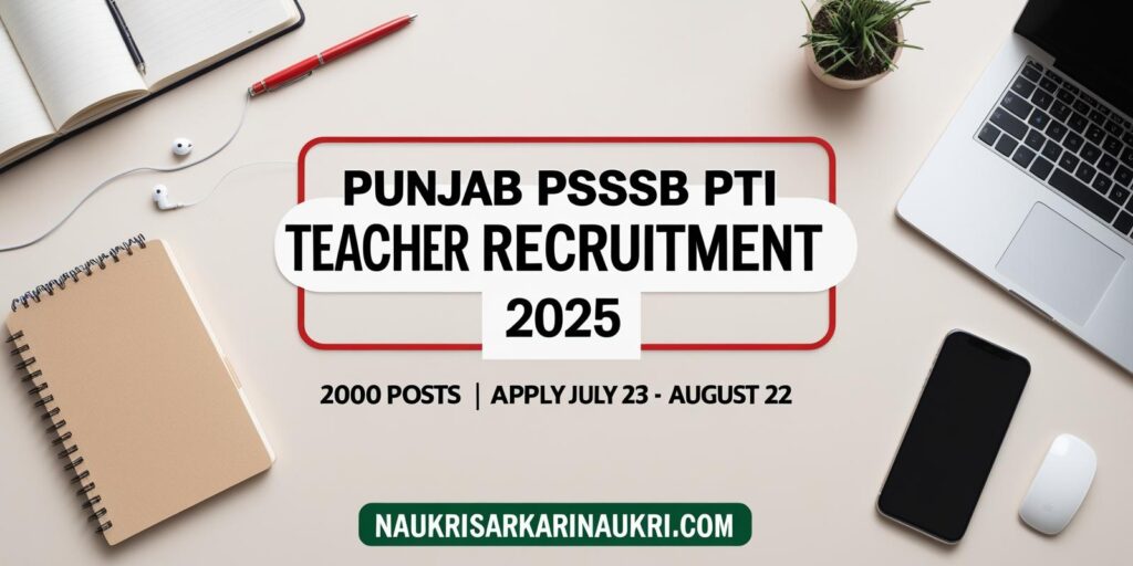 Punjab PSSSB PTI Teacher Recruitment 2025 Apply Online For 2000 Posts