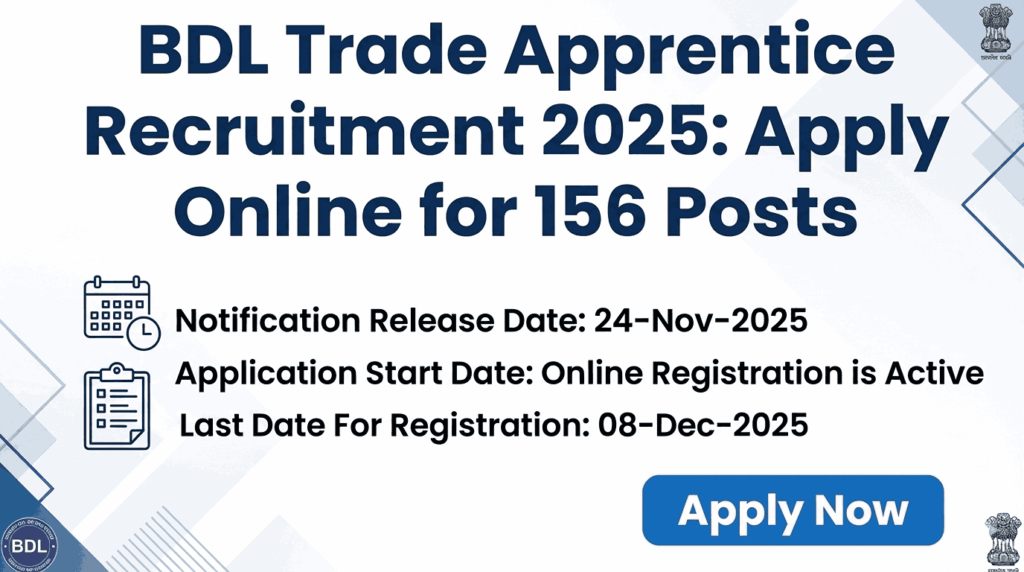 BDL Trade Apprentice Recruitment 2025: Apply Online for 156 Posts
