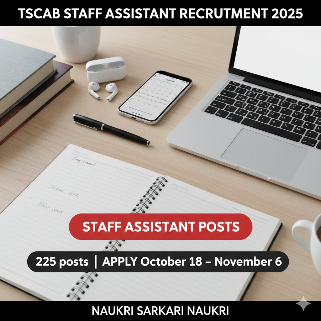 TSCAB Staff Assistant Recruitment 2025 has been announced by Telangana State Cooperative Apex Bank for 225 Staff Assistant positions across