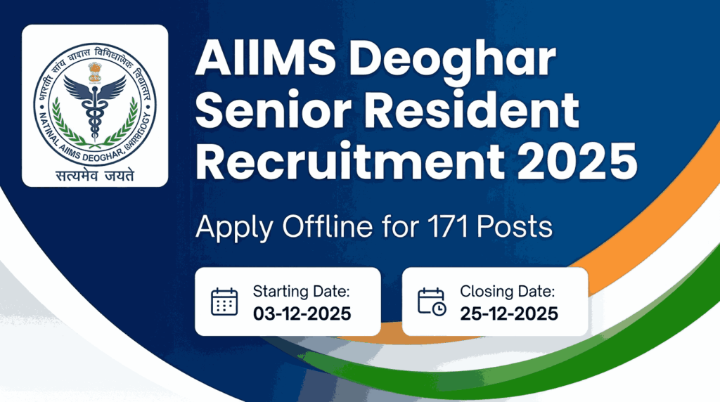AIIMS Deoghar Senior Resident Recruitment 2025: Apply Offline for 171 Posts